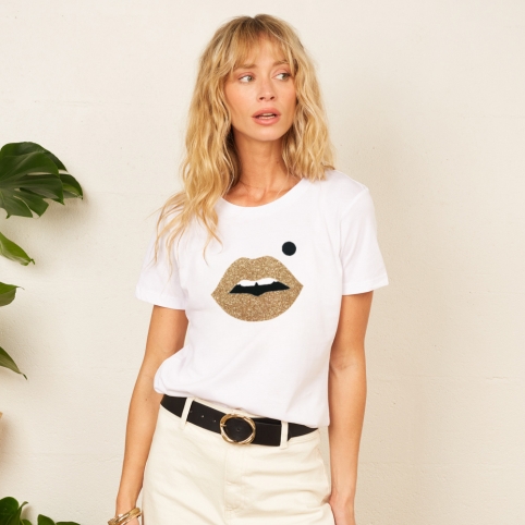 T-Shirt Blanc Bouche Cindy Gold Big