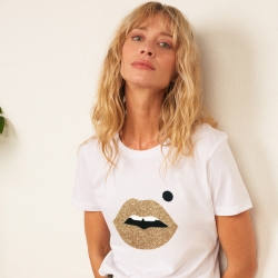 T-Shirt Blanc Bouche Cindy Gold Big