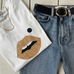T-Shirt Blanc Bouche Cindy Gold Big