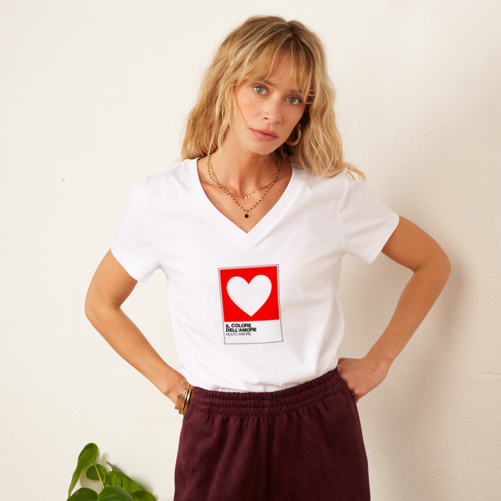 T-shirt Col V Blanc Il Colore Dell'Amore