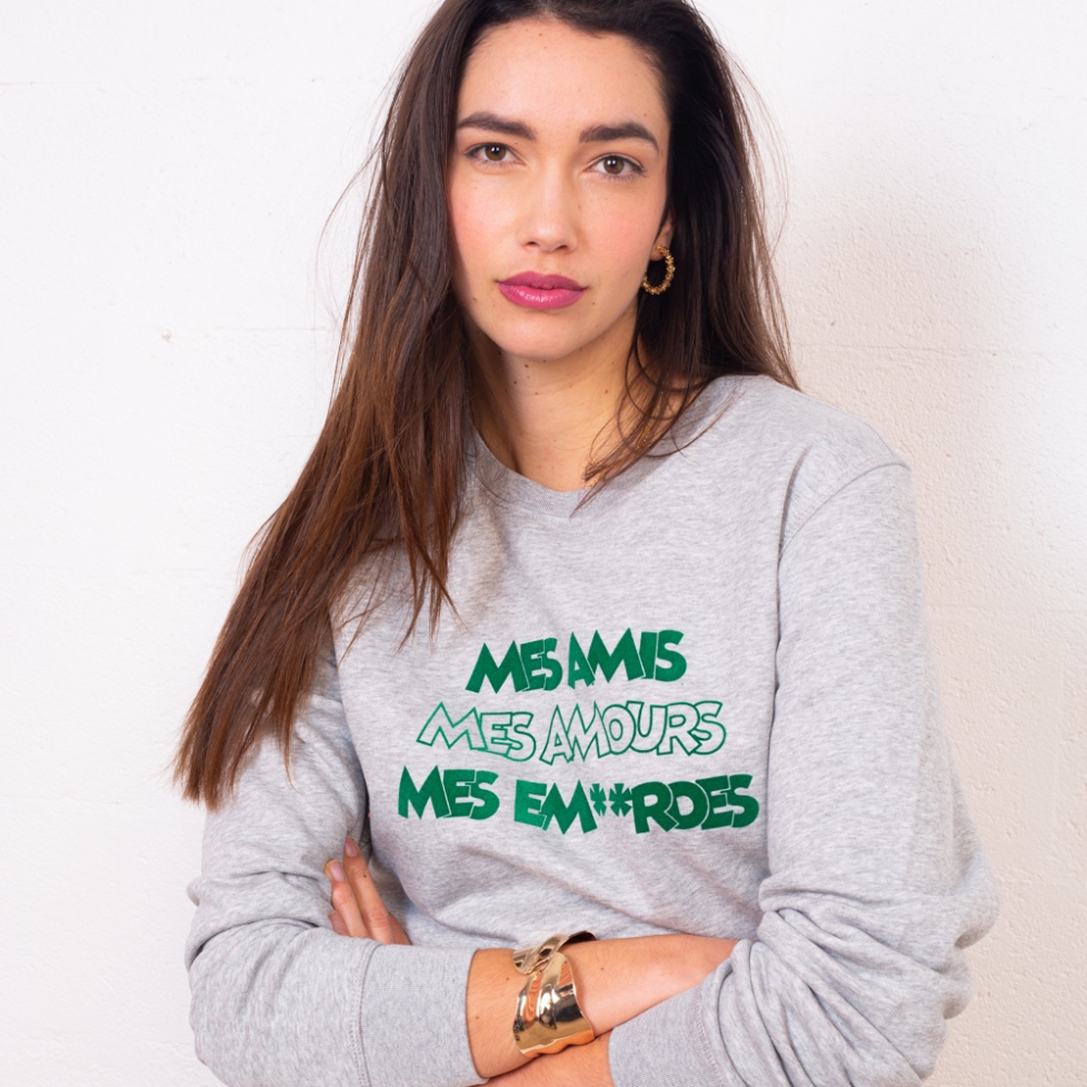 Sweat Gris Mes Amis Mes Amours