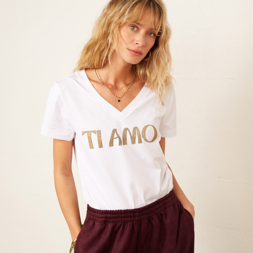 T-shirt Col V Ti Amo Gold