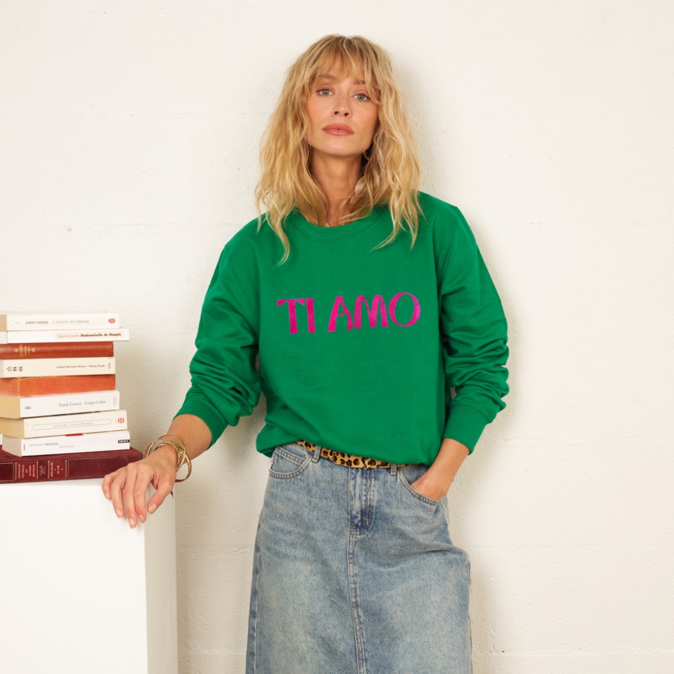 Sweat Vert Ti Amo Fuschia