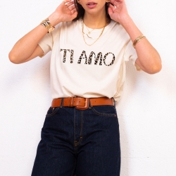 T-shirt crème Ti Amo léopard