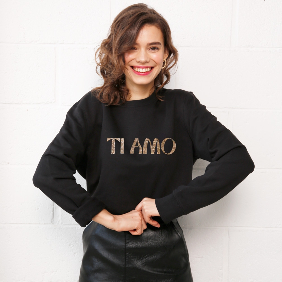 Sweat Noir Ti Amo Gold Glitter