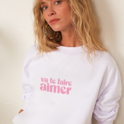 Sweat Blanc Boxy Va Te Faire Aimer Rose