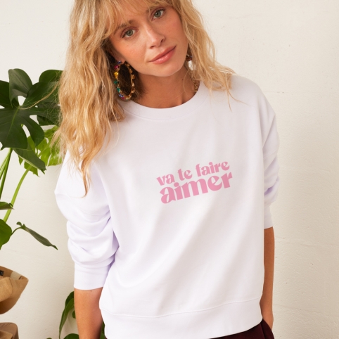 Sweat Boxy Blanc Va Te Faire Aimer Rose