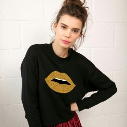 Sweat Noir Bouche Cindy Gold Glitter Big