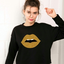Sweat Noir Bouche Cindy Gold Glitter Big