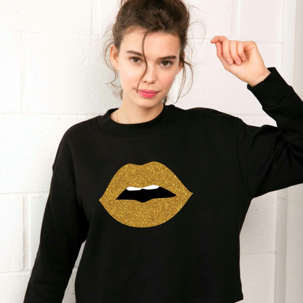 Sweat Noir Bouche Cindy Gold Glitter Big