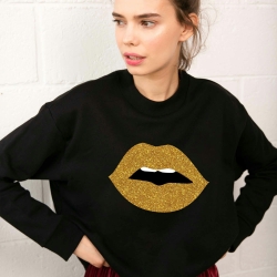 Sweat Noir Bouche Cindy Gold Glitter Big