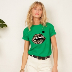 T-shirt Vert Bouche Cindy Léopard