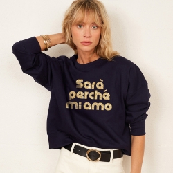 Sweat Navy Boxy Sara Perché Mi Amo typo