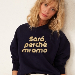 Sweat Navy Boxy Sara Perché Mi Amo typo