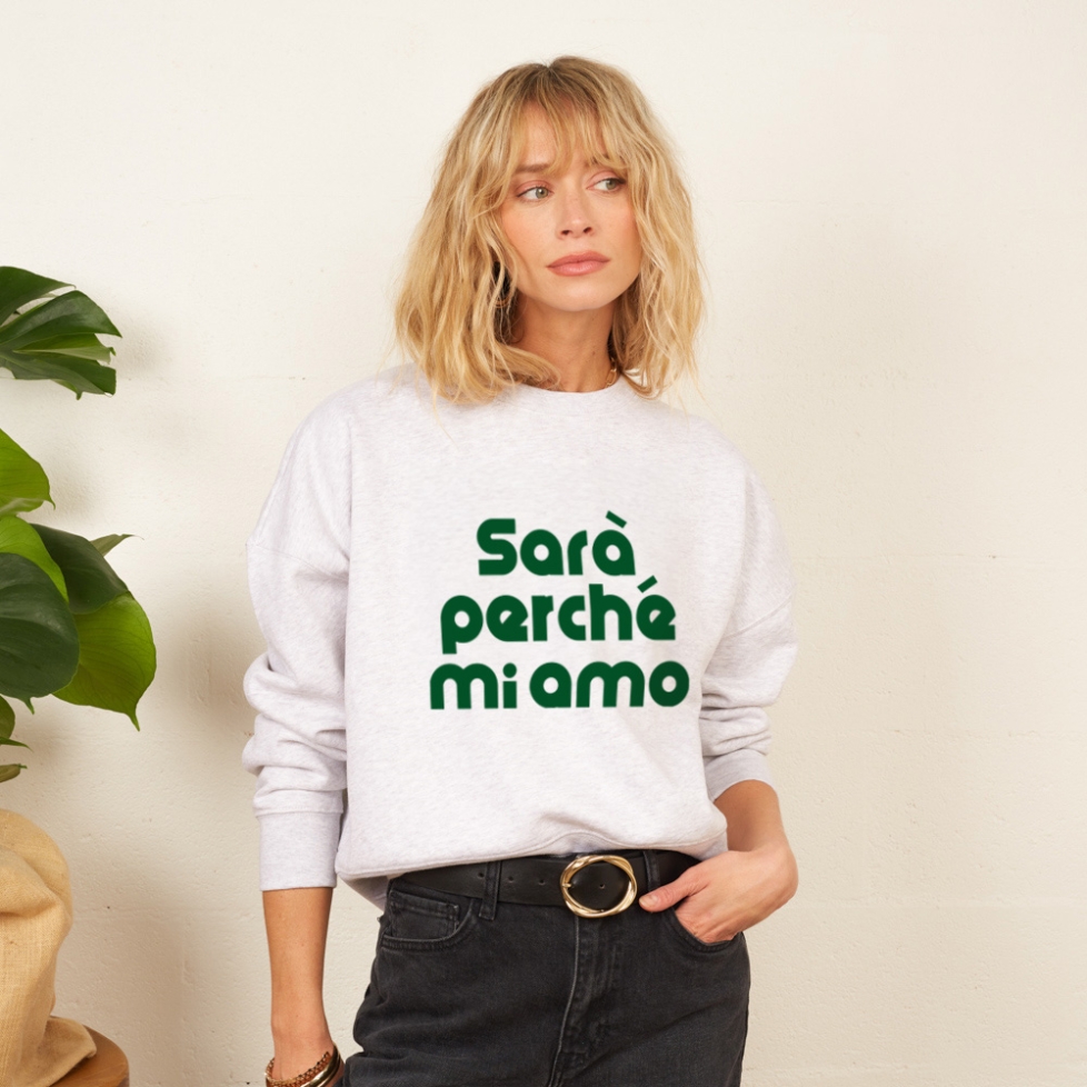 Sweat Gris Boxy Sarà Perché Mi Amo Vert