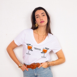 T-shirt Col V Blanc Tits & Spritz