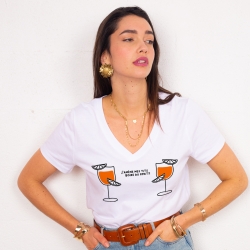 T-shirt Col V Blanc Tits & Spritz