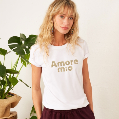 T-shirt Blanc Mon Amour Glitter