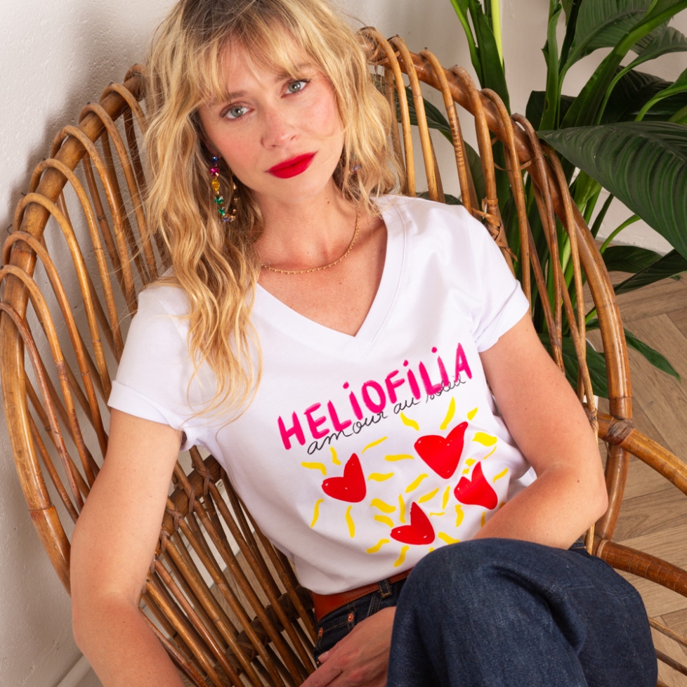 T-shirt Col V Blanc Heliofilia