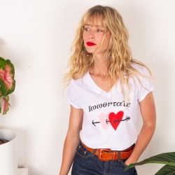 T-shirt Col V Blanc Immortale