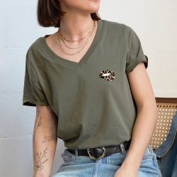 T-shirt Col V Bouche Léopard