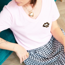 T-shirt Col V Bouche Léopard