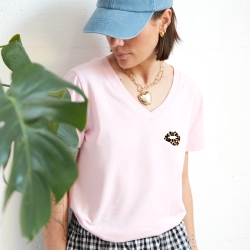 T-shirt Col V Bouche Léopard