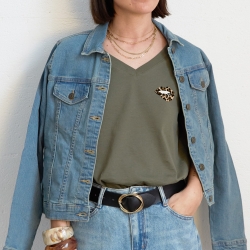 T-shirt Col V Bouche Léopard