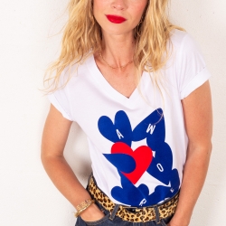 T-shirt Col V Blanc Vague d'Amour