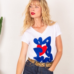 T-shirt Col V Blanc Vague d'Amour