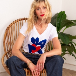 T-shirt Col V Blanc Vague d'Amour