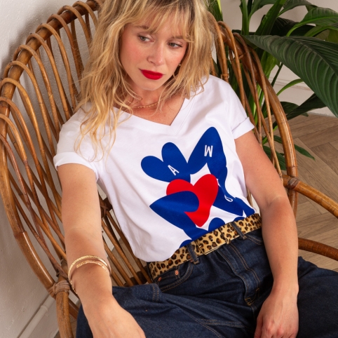 T-shirt Col V Blanc Vague d'Amour collection ODYSSEE ROMANTIQUE