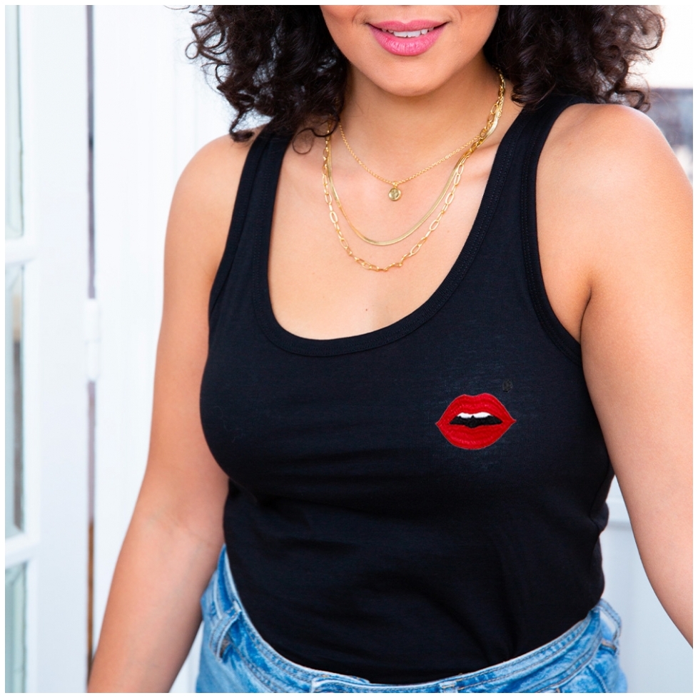 Débardeur Noir Bouche Rouge