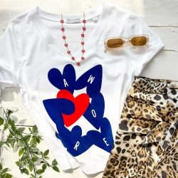T-shirt Col V Blanc Vague d'Amour