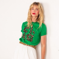 T-shirt Vert Ciao Fiore Léopard