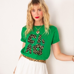 T-shirt Vert Ciao Fiore Léopard