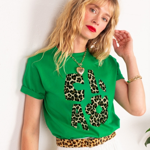 T-shirt Vert Ciao Fiore Léopard