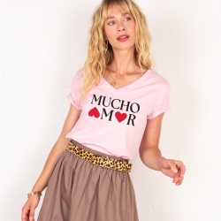 T-shirt Col V Rose Mucho Amor