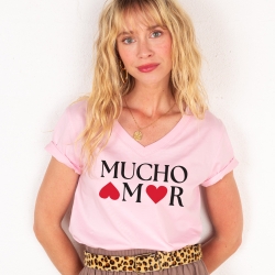 T-shirt Col V Rose Mucho Amor