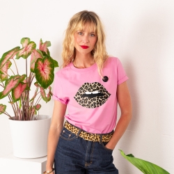 T-shirt Rose Bouche Léopard Big