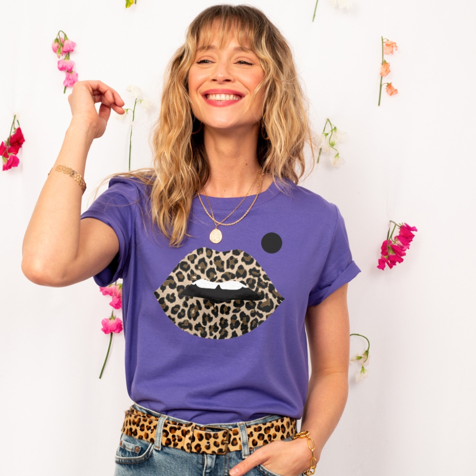 T-shirt Violet Bouche Léopard Big