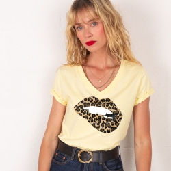 T-shirt Col V Bouche Léopard Big