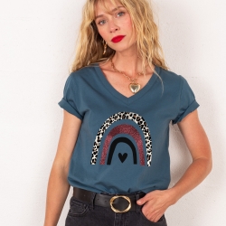 T-shirt Col V Arcobaleno