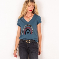 T-shirt Col V Arcobaleno