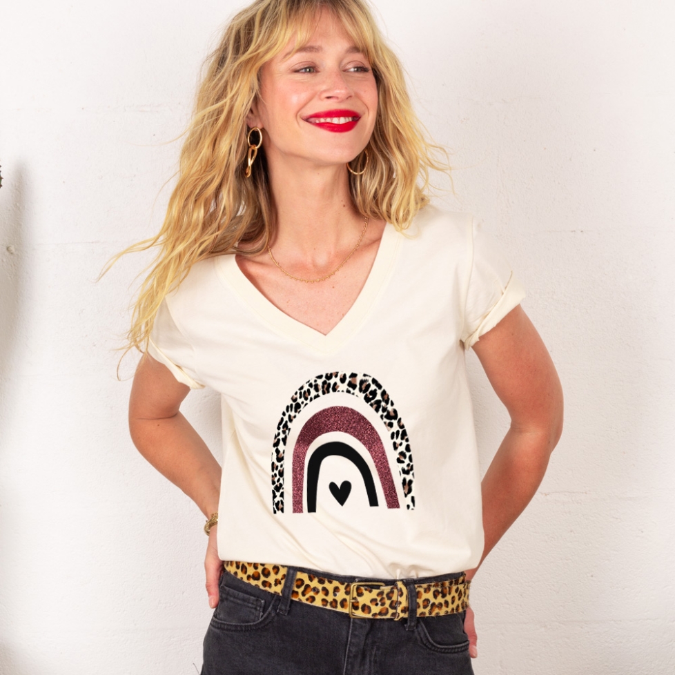 T-shirt Col V Arcobaleno