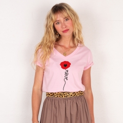 T-shirt Col V Papavero