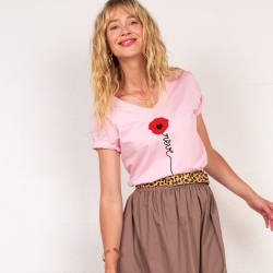 T-shirt Col V Papavero