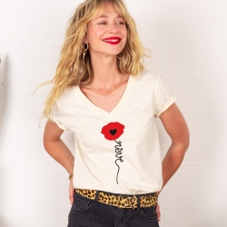 T-shirt Col V Papavero