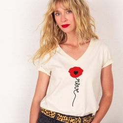 T-shirt Col V Papavero