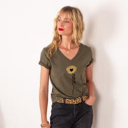 T-shirt Col V Papavero